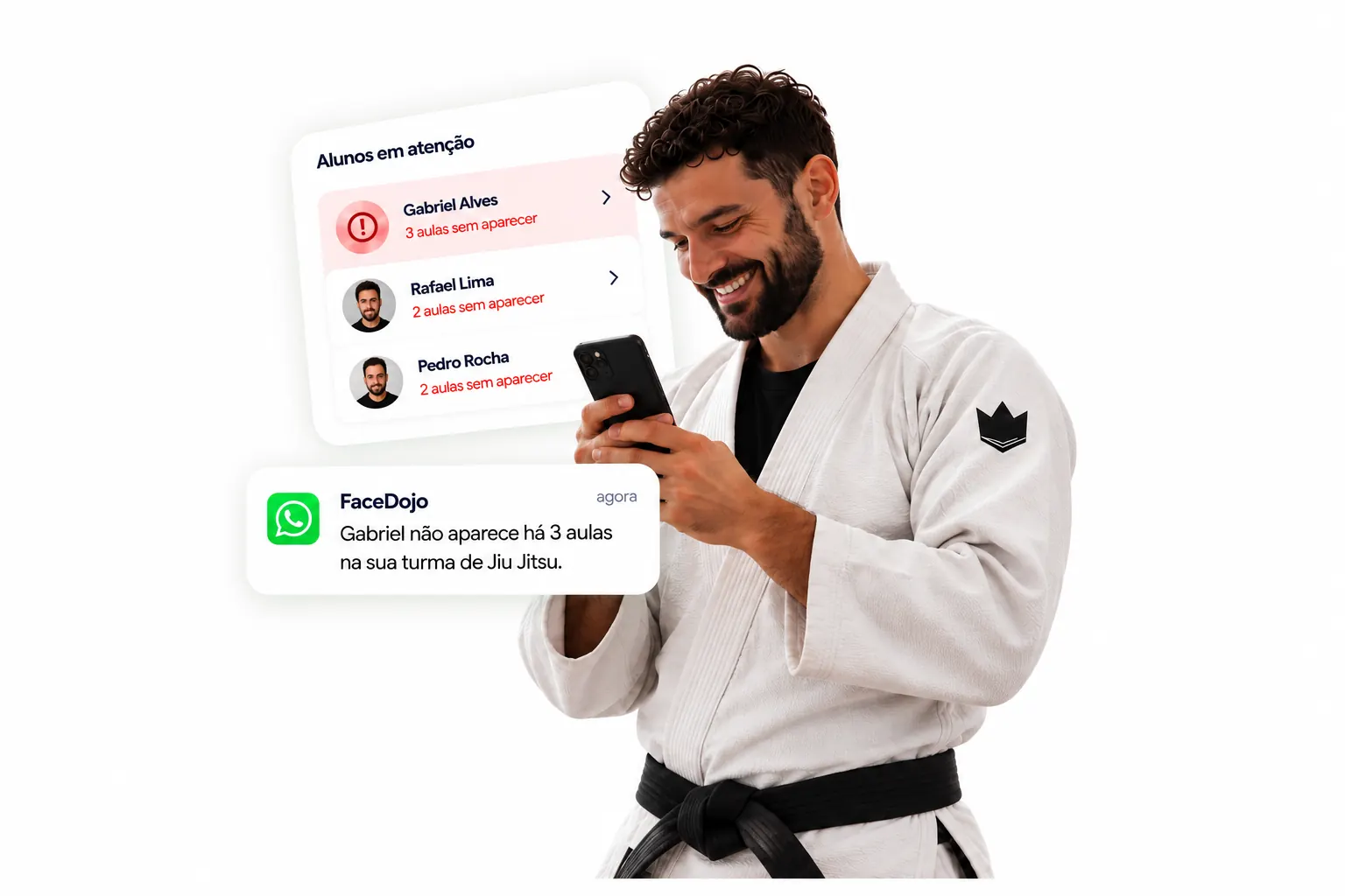 Professor recebe um alerta do FaceDojo no celular